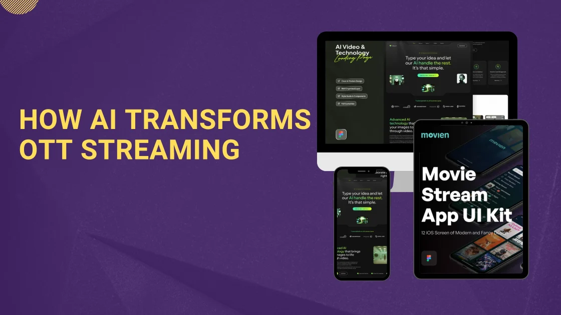 Devices showing AI-powered OTT streaming platform interface for movies and video content personalization.